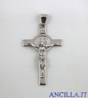 Croce-medaglia di San Benedetto argento 925°/°° rodiato lucido