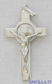 Croce-medaglia di San Benedetto argento 925°/°° lucido