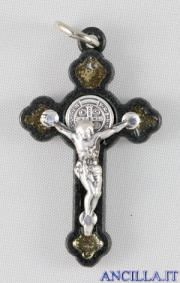 Croce gotica metallo nero e smalto oro