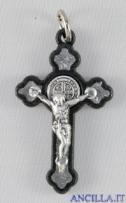Croce gotica metallo nero e smalto argento