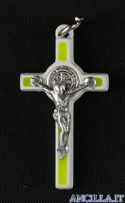 Croce-medaglia di San Benedetto smalto fluorescente