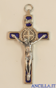 Croce-medaglia di San Benedetto ottone bagno nichel