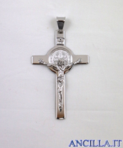 Croce-medaglia di San Benedetto argento 925°/°° rodiato lucido