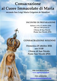25 OTTOBRE A PONTE SAN NICOLO': CONSACRAZIONE AL CUORE IMMACOLATO DI MARIA